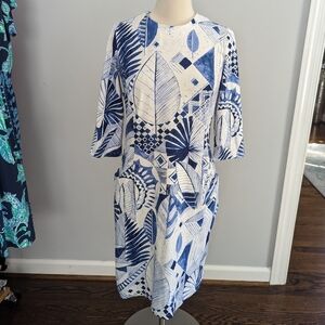 Women's J.Mclaughlin Shift Dress White Blue Catalina Cloth Large